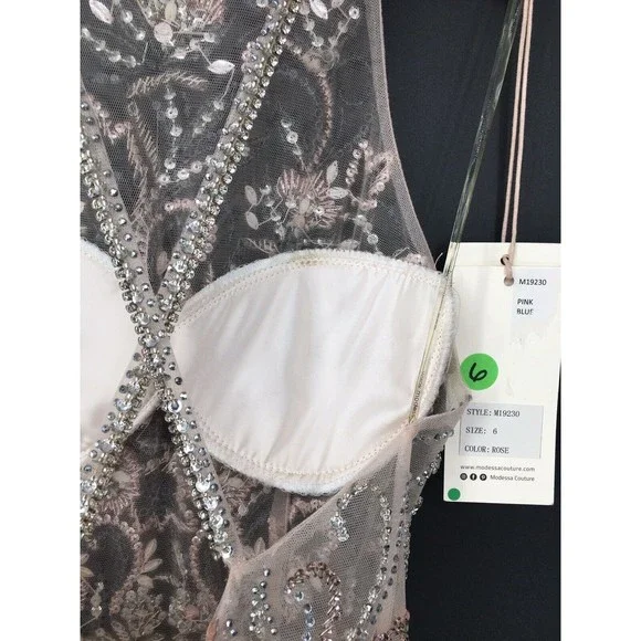 NWT Modessa Couture Light Pink Silver Beaded Ombré Illusion Gown Size 6 Prom - Picture 13 of 13